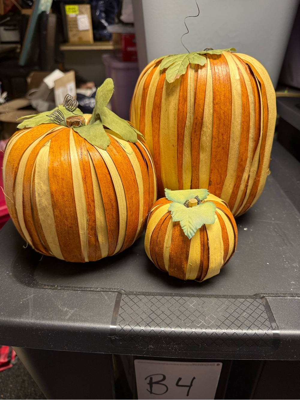 Autumn Striped corn husk   Pumpkin Decor - Orange and Cream